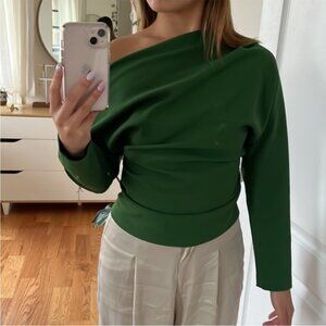 ZARA Draped Off The Shoulder Blouse Top Emerald Green Size Small NWT